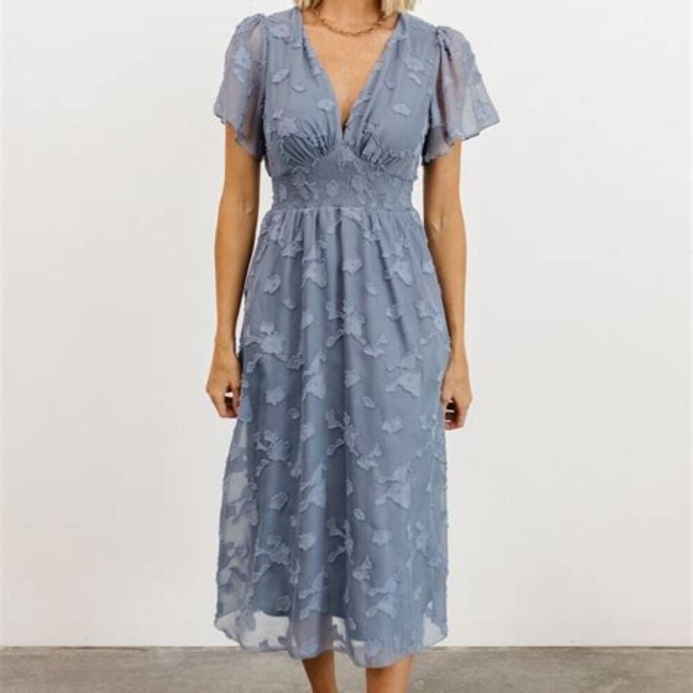 June Smocked Midi Dress - Blue floral